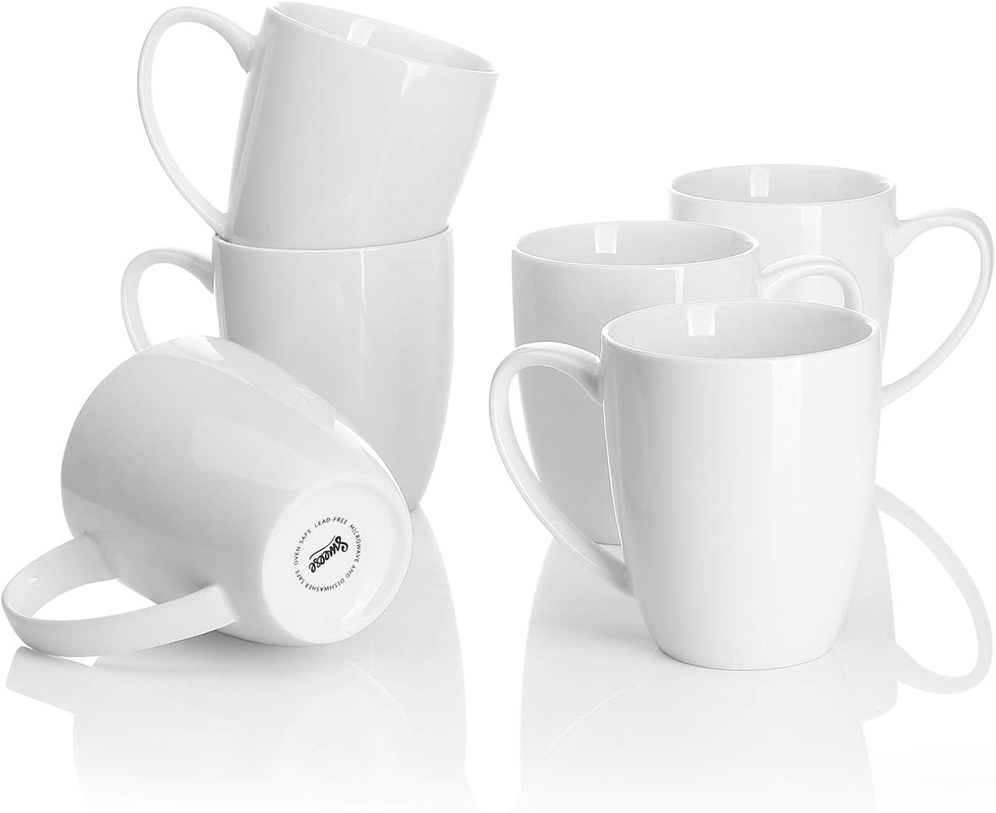 Porcelain White Coffee Mugs - 12 Ounce - Set of 6, Coffee Cups for Latte, Hot Tea, Cappuccino, Mocha, Cocoa, Festival Gift, Microwave Safe ﻿