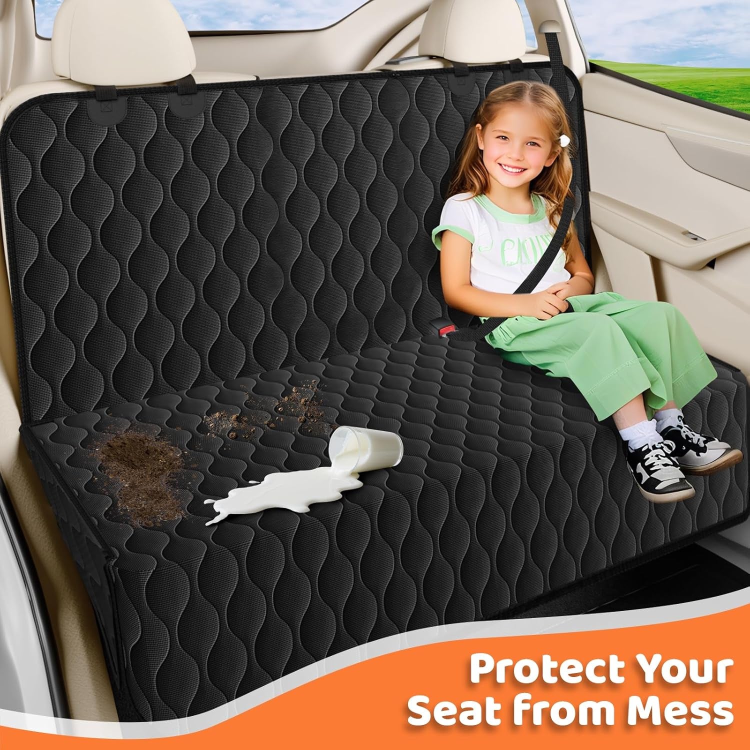 Waterproof Dog Car Seat Cover for Back Seat - Scratch Proof & Nonslip Backing & Bench Seat Cover, Quilted, Padded, Durable Pet Seat Protector for Cars Trucks and Suvs