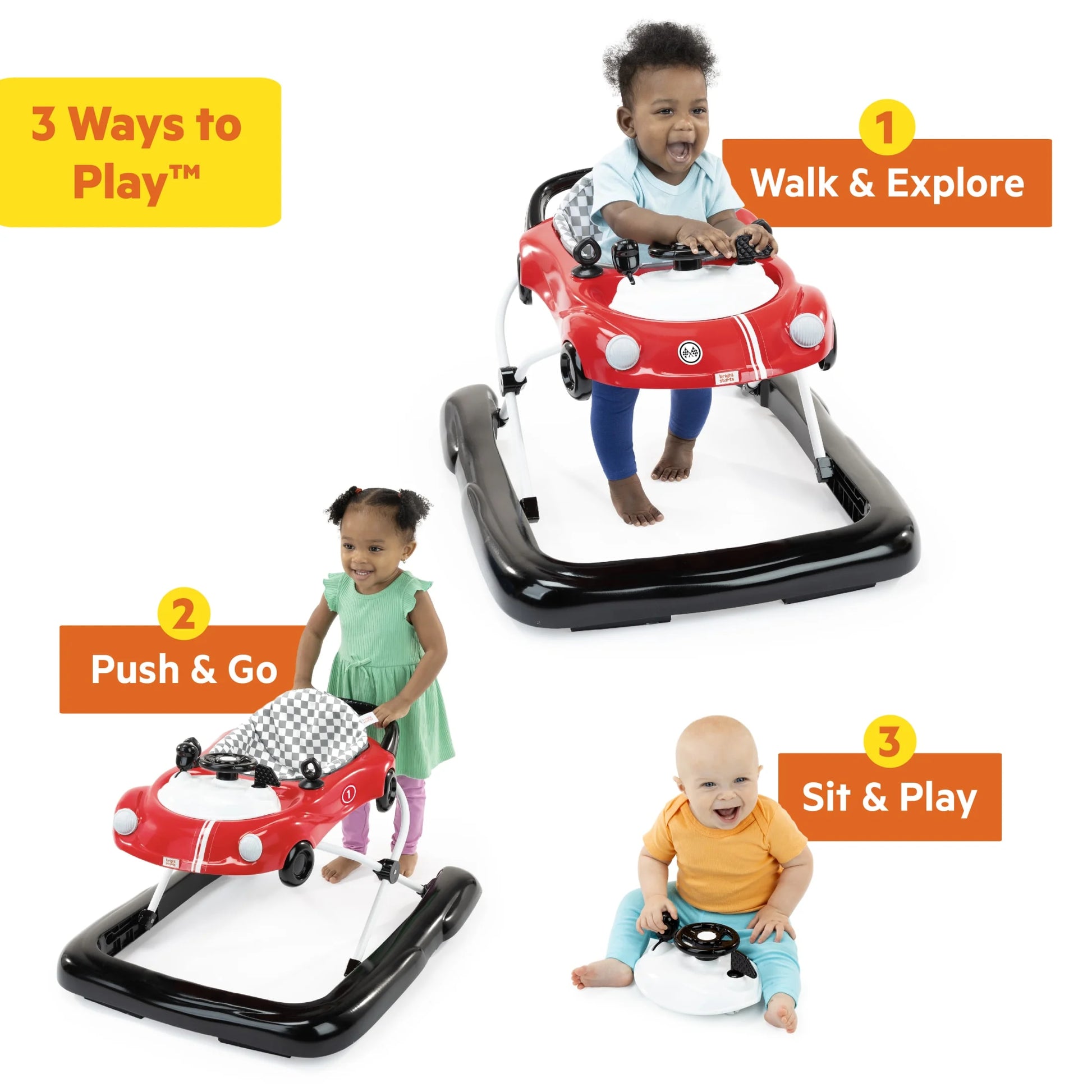 3-in-1 Red Infant and Toddler Car Walker