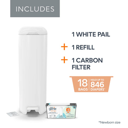 Platinum White Stainless Steel Diaper Disposal System with 18 Roll Bags for Infants
