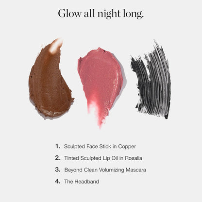 Cheers to Glow Limited-Edition Set - Sculpted Face Stick in Copper, Tinted Sculpted Lip Oil in Rosalia, and beyond Clean Volumizing Mascara