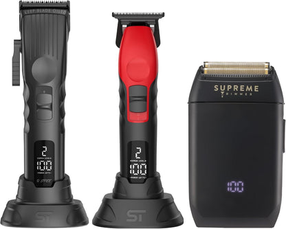 3-In-1 Barber Bundle | 2Spee Clipper, 2Spee Trimmer & Crunch Foil Shaver | Professional Beard Trimmer Men’S Hair Clipper Kit | Black