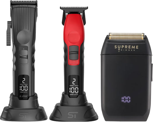 3-In-1 Barber Bundle | 2Spee Clipper, 2Spee Trimmer & Crunch Foil Shaver | Professional Beard Trimmer Men’S Hair Clipper Kit | Black