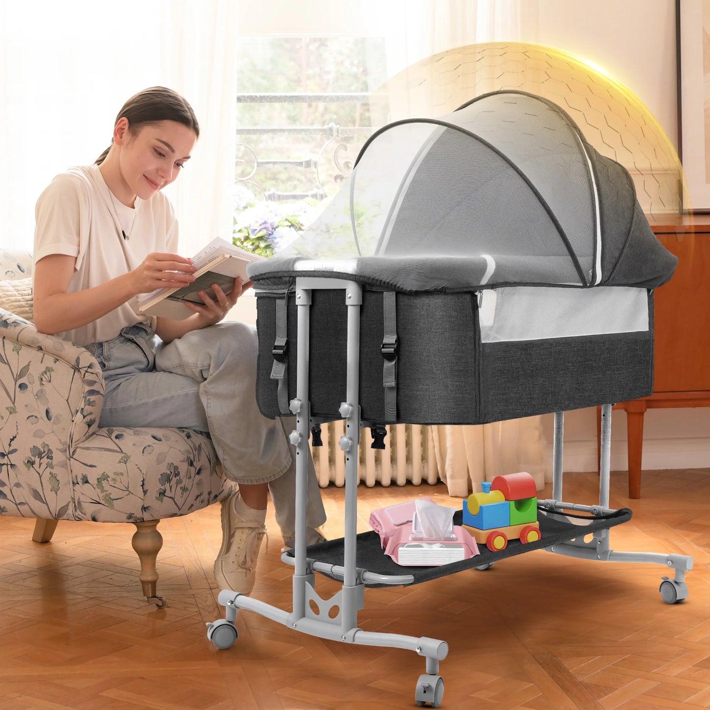 Bassinet Bedside Sleeper for Infants (0-5 Months) - Unisex Dark Gray