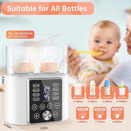 12-in-1 Dual Baby Bottle Warmer and Food Heater with LCD Display, Timer, and 24-Hour Temperature Control for Breastmilk and Formula, BPA-Free, Ideal for Twins