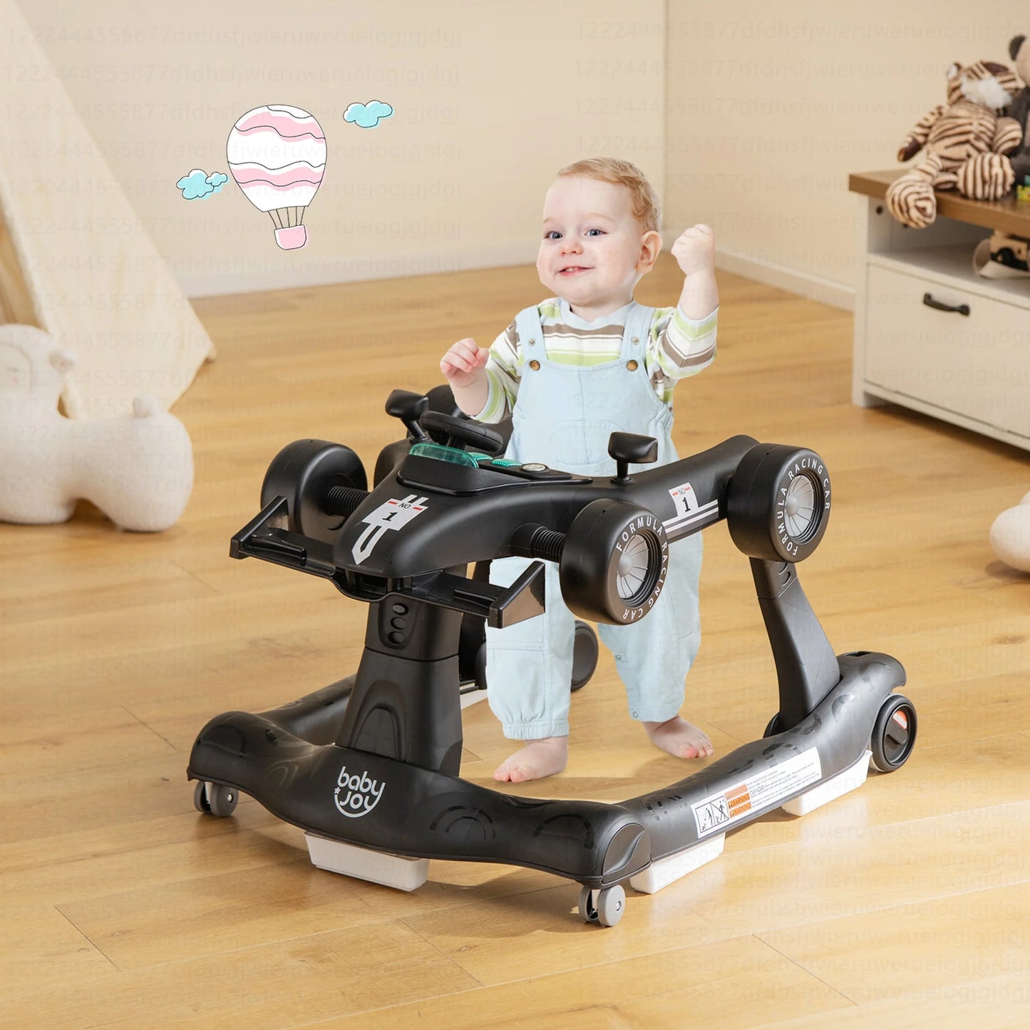 Adjustable 4-in-1 Foldable Baby Walker and Activity Push Walker - Black