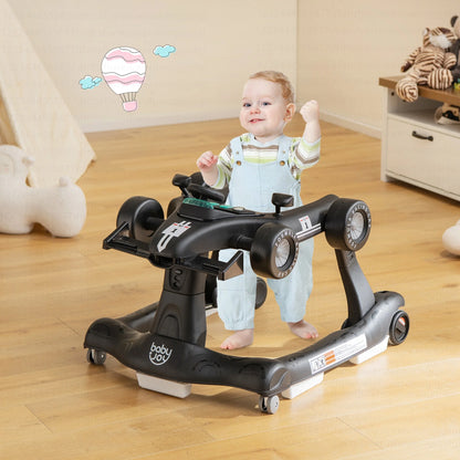 Adjustable 4-in-1 Foldable Baby Walker and Activity Push Walker - Black