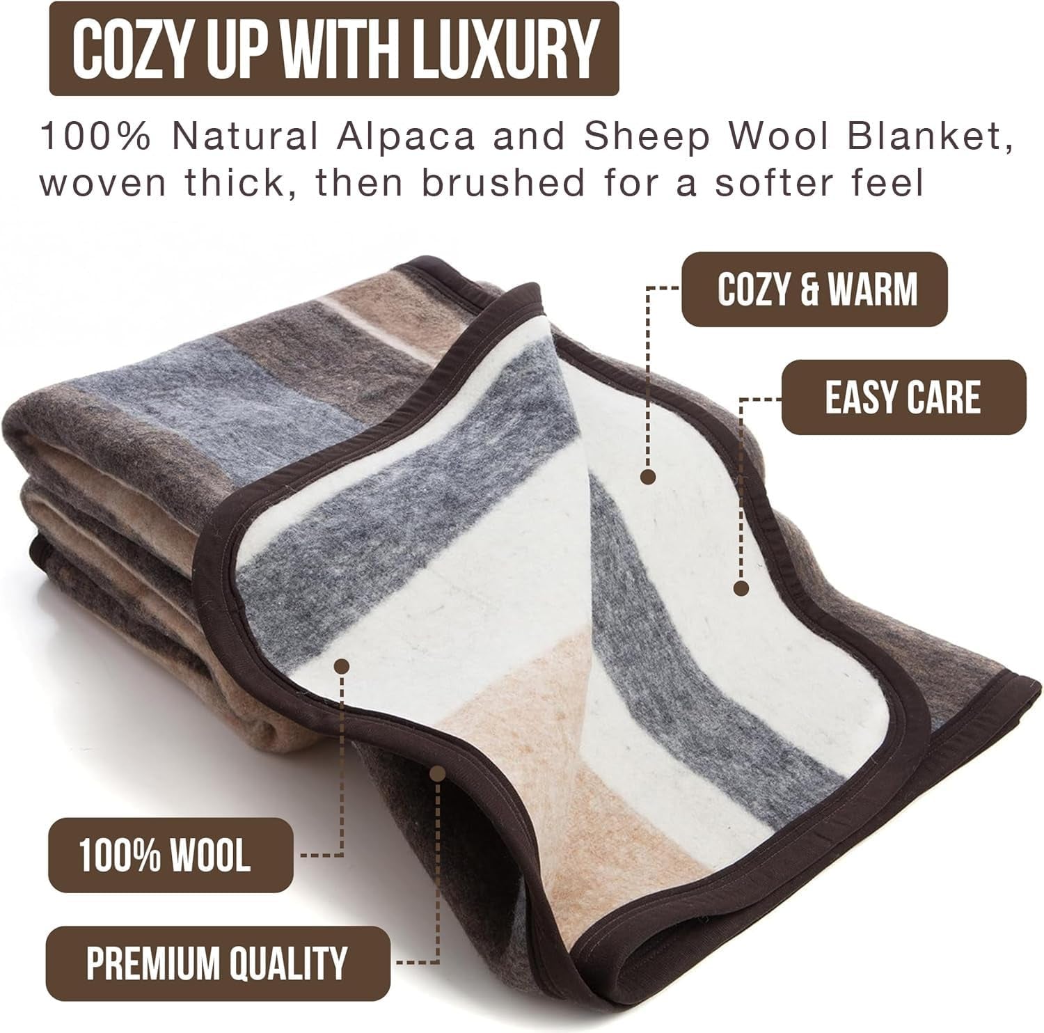 Natural Alpaca and Sheep Wool Twin Blanket – Heavyweight, Breathable, and Textured – 63 x 84 Inches, 4.2 lbs – Crafted in Peru