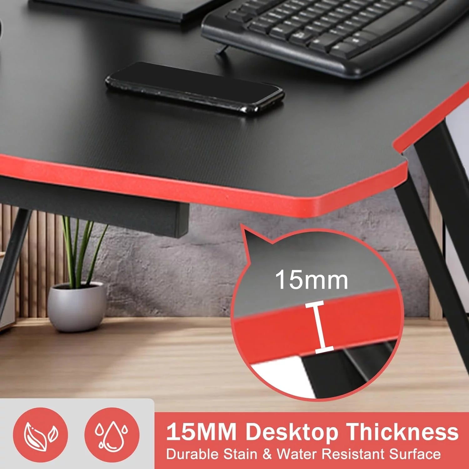 47-Inch Z-Shaped Gaming Desk with Headphone Hook for Home Office, Red