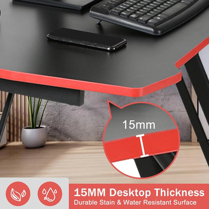 47-Inch Z-Shaped Gaming Desk with Headphone Hook for Home Office, Red