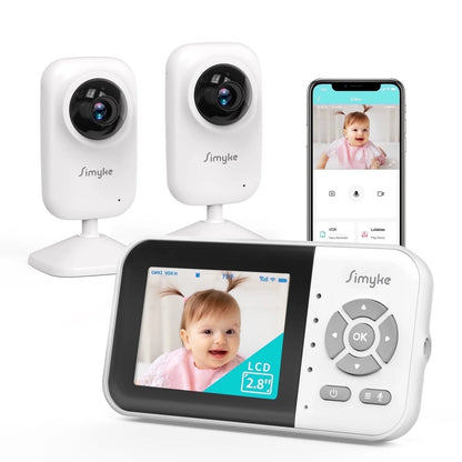Dual Camera Video Baby Monitor with 2.8" LCD Display, Wireless Connectivity, Night Vision, Two-Way Audio, App Integration, 1200 Ft Range, Feeding Timer, Temperature Sensor, and Portable Design for Home Use