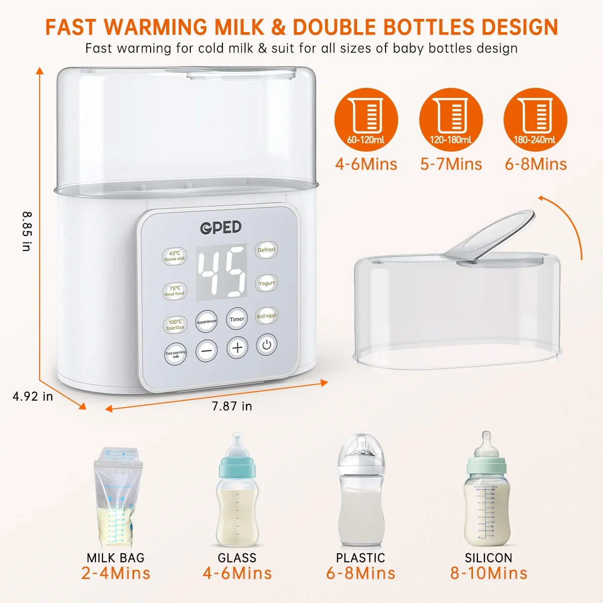 Multifunctional 9-in-1 Baby Bottle Warmer and Food Heater with Defrost Function, Dual Capacity, Programmable Timer, and 24-Hour Temperature Control for Breast Milk and Formula, BPA-Free with LCD Display