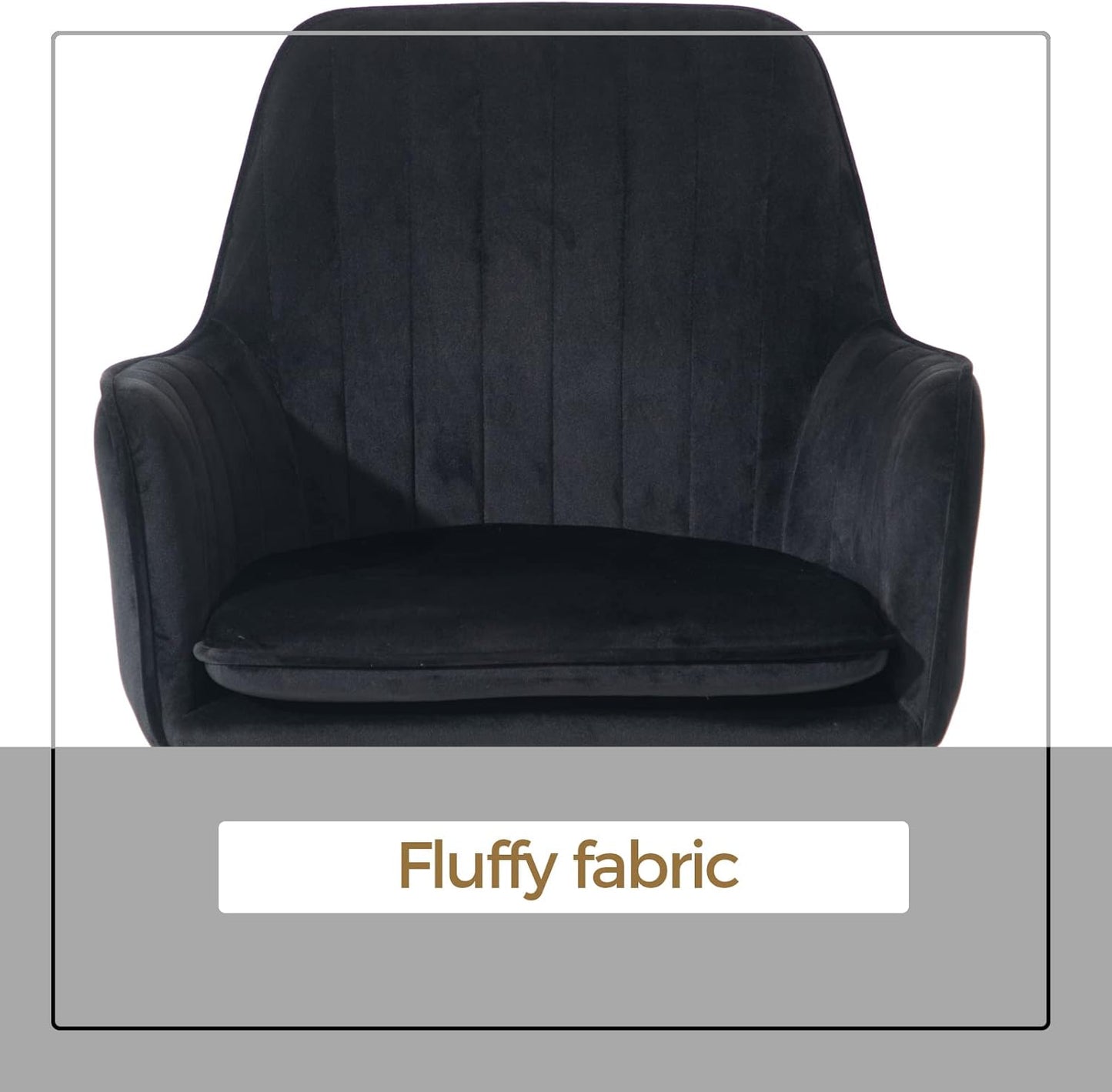 Mid-Back Velvet Dining Chair Set of 2 - Modern Leisure Armchair with Gold-Plated Legs, Upholstered Living Room Chairs (Black)