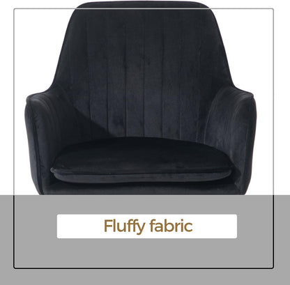 Mid-Back Velvet Dining Chair Set of 2 - Modern Leisure Armchair with Gold-Plated Legs, Upholstered Living Room Chairs (Black)