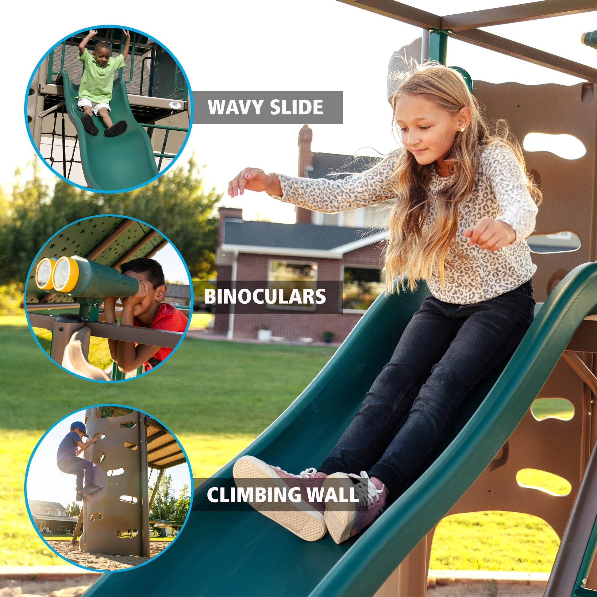Kid'S Big Stuff Swing Set with Toddler Bucket Swing and Kid'S Almond Picnic Table (91109)