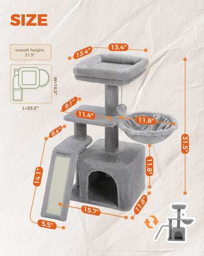 PAWZ Road Compact Cat Tree Tower with Scratching Post and Board for Kittens