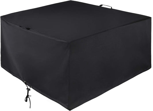 Square Fire Pit Cover 38 Inch, Heavy Duty Waterproof Fire Table Cover, Outdoor Firepit Protector with Drawstring and Handles, All Weather Protection, Black