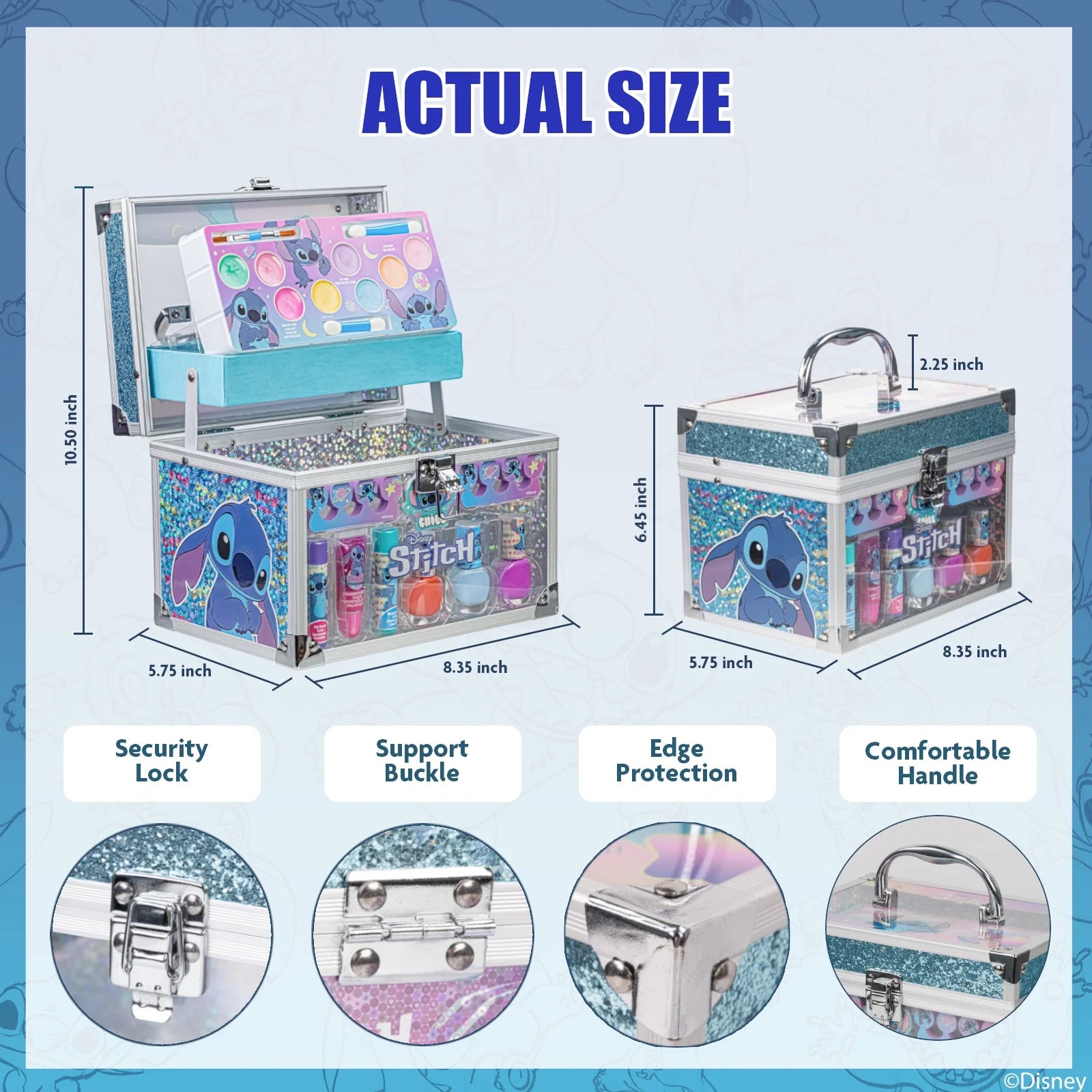 Stitch Kids Makeup Kit Train Case Beauty Set, Washable Play Makeup Set for Kids’ Party Favors