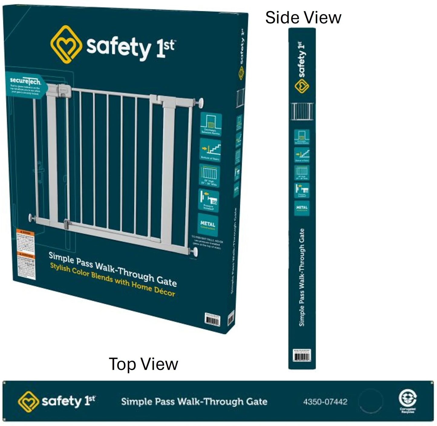 Pressure-Mounted Baby Gates for Doorways, Securetech® No-Drill Design with Integrated Door, Adjustable Width 29-38 Inches
