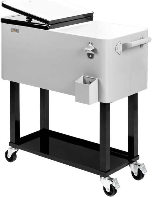 80 Quart Portable Rolling Ice Chest with Shelf and Built-in Bottle Opener for Outdoor Entertaining