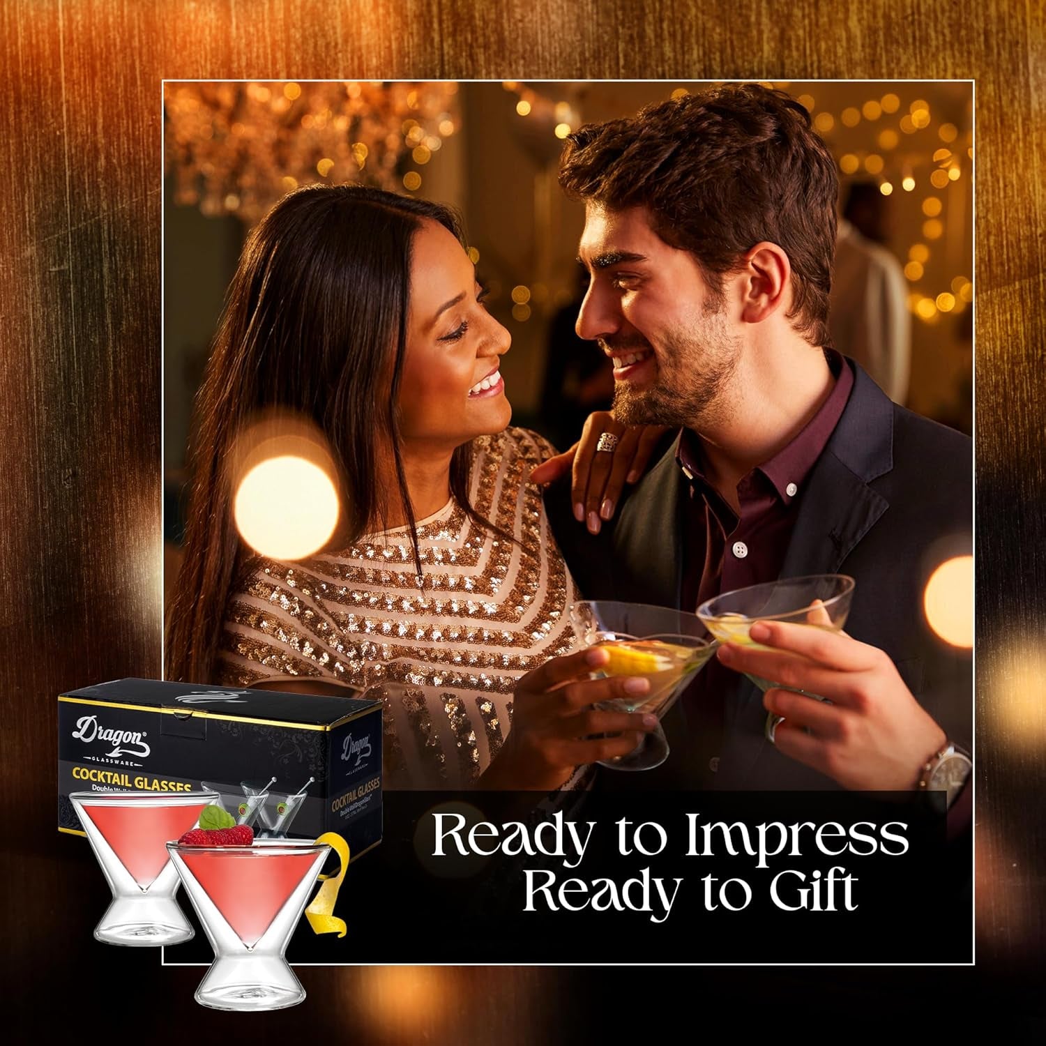 Stemless Martini Glasses - 7 Oz Clear Set of 2 - Double Wall Insulated Cocktail Glass Set - Unique and Fun Gift for Espresso Martini Lovers