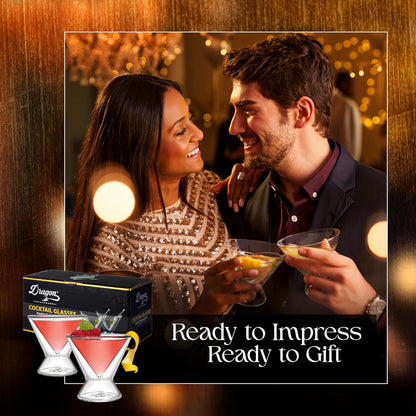 Stemless Martini Glasses - 7 Oz Clear Set of 2 - Double Wall Insulated Cocktail Glass Set - Unique and Fun Gift for Espresso Martini Lovers