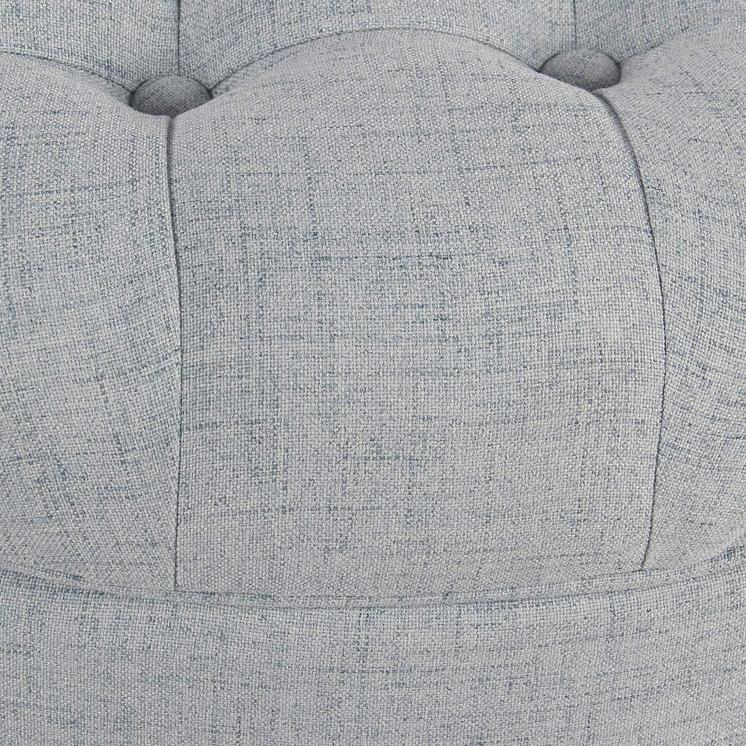 Button-Tufted Round Woven Storage Ottoman in Light Blue for Living Room and Bedroom