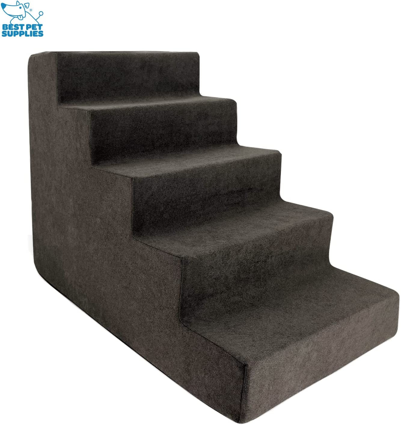 Dog Stairs for Small Dogs & Cats, Foam Pet Steps Portable Ramp for Couch Sofa and High Bed Non-Slip Balanced Indoor Step Support, Paw Safe No Assembly - Dark Brown, 5-Step