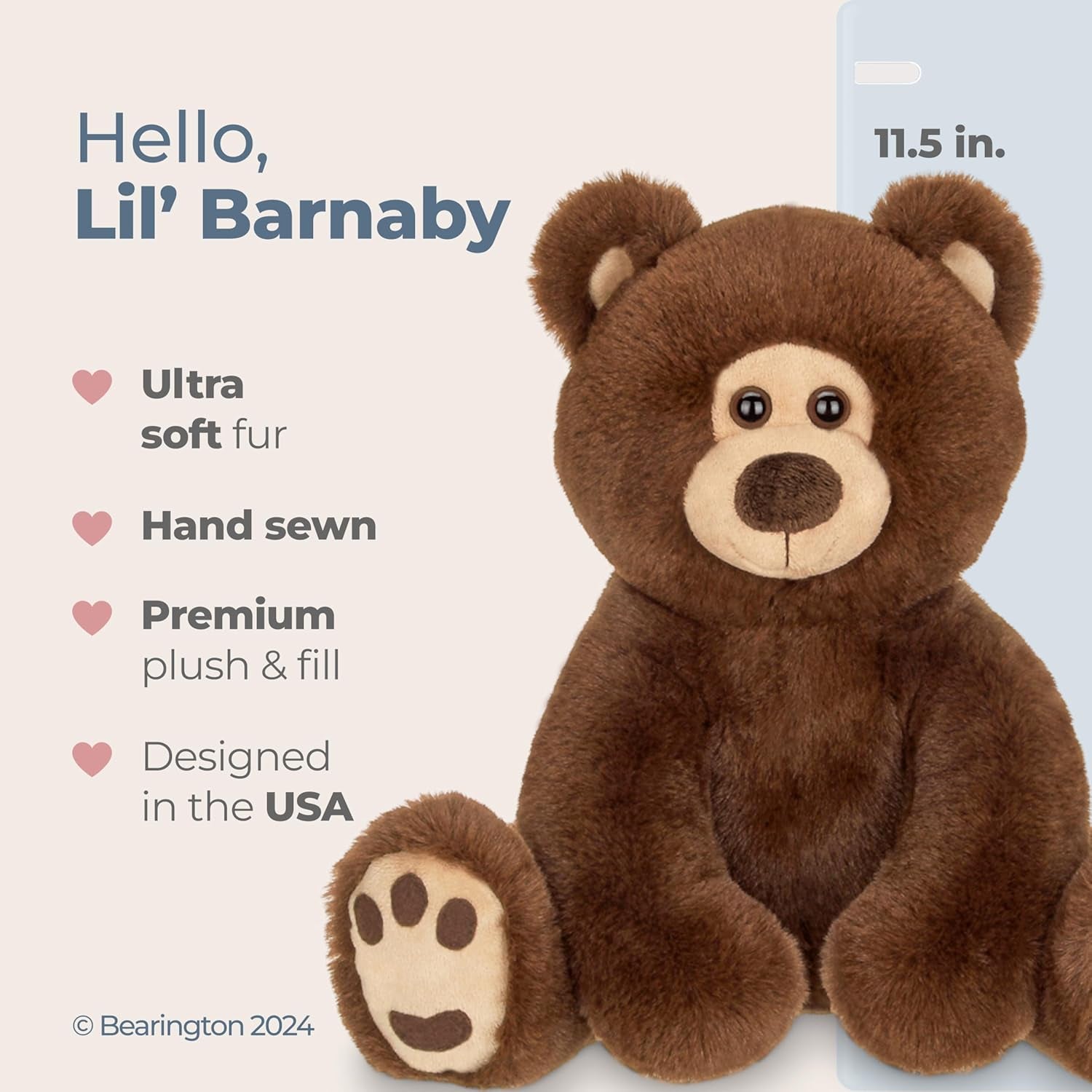 Bearington Lil' Barnaby 11.5" Plush Teddy Bear - Soft and Cuddly Brown Stuffed Animal with Weighted Bottom - Ideal Gift for Children, Plush Collectors, and Baby Showers
