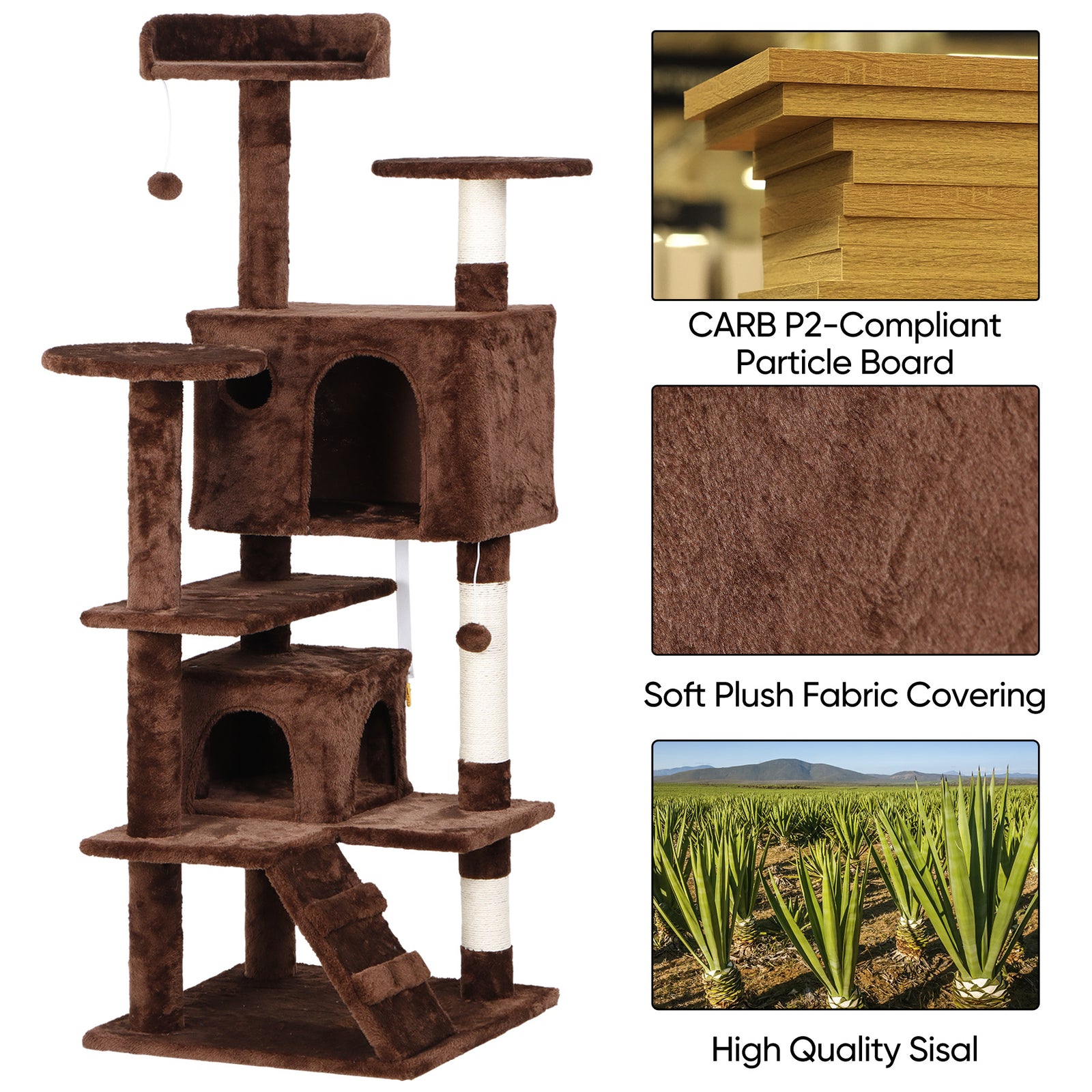 55-Inch Multi-Level Cat Tree Tower Activity Center with Condo - Available in 6 Colors