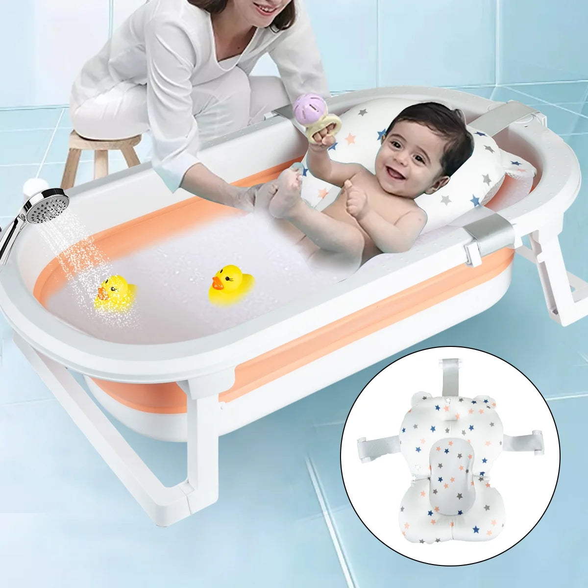 Portable Foldable Baby Bathtub with Accessories - Pink