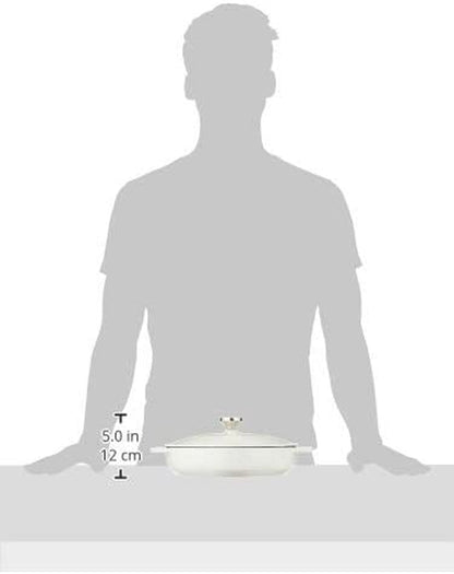3.6 Quart Enameled Cast Iron round Casserole with Lid– Dual Handles – Oven Safe up to 500° F or on Stovetop - Use to Marinate, Cook, Bake, Refrigerate and Serve – Oyster White