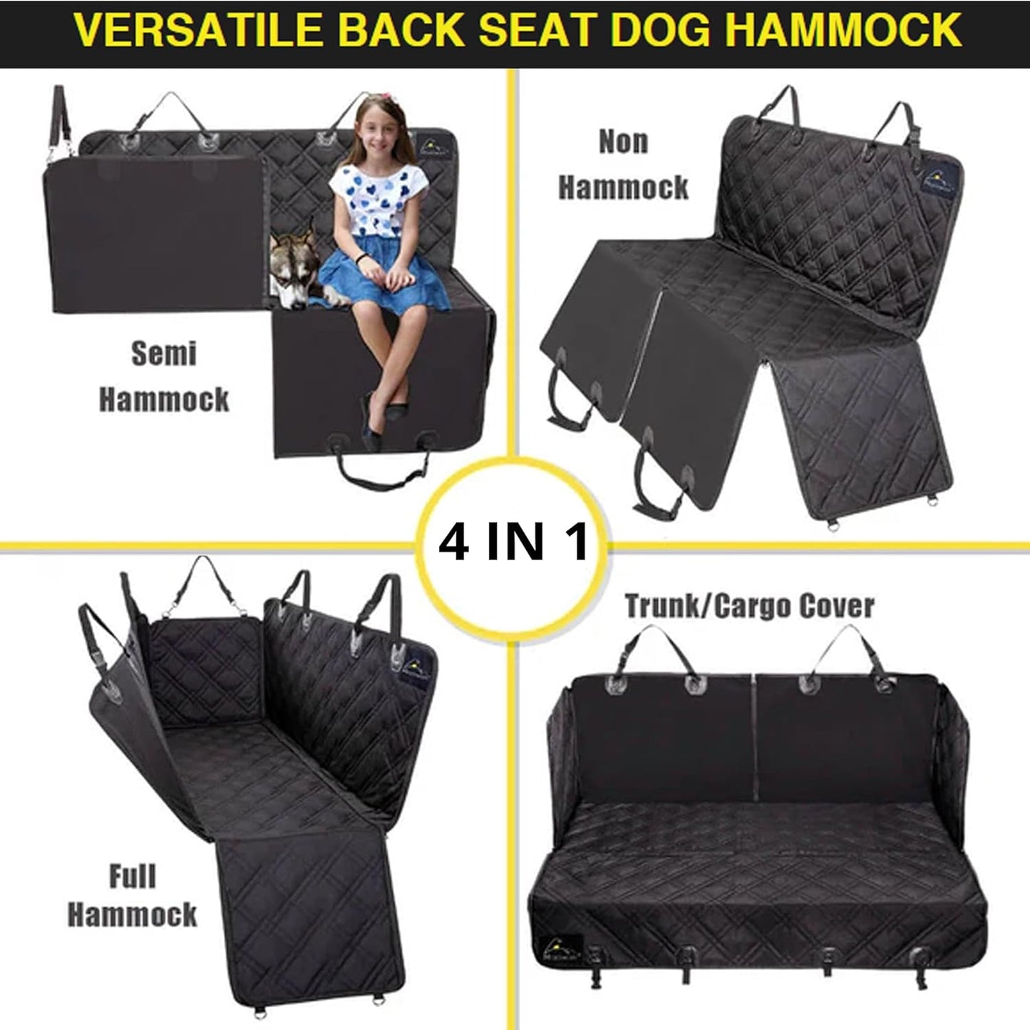 Dog Car Seat Cover with Mesh Window, Heavy Duty Pet Seat Cover for Back Seat, Extra Padded Non-Slip Dog Hammock, Water-Resistant Back Seat Protector for Cars Trucks and Suvs (64" W X 60" L)