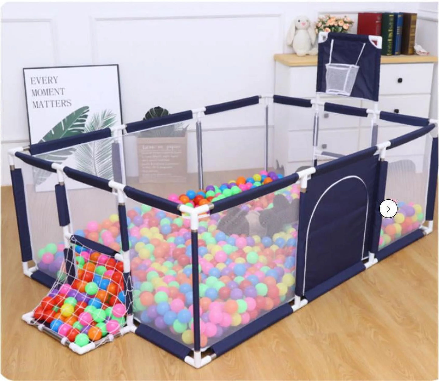 91-Inch Premium Playpen with Basketball Hoop - Versatile Folding Mesh Playard for Infants and Children, Suitable for Indoor and Outdoor Use