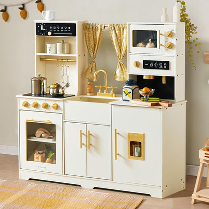 Contemporary Wooden Play Kitchen Set for Children with Enhanced Features and Elegant Design, Ideal Gift for Ages 3 and Up