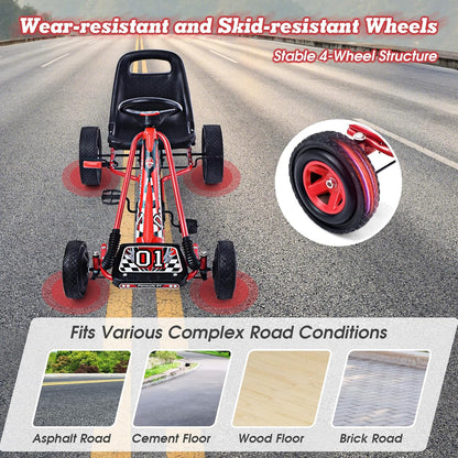 Kids' Off-Road Go Kart with Adjustable Seat, Safety Brakes, EVA Tires, and Steering Wheel - Red