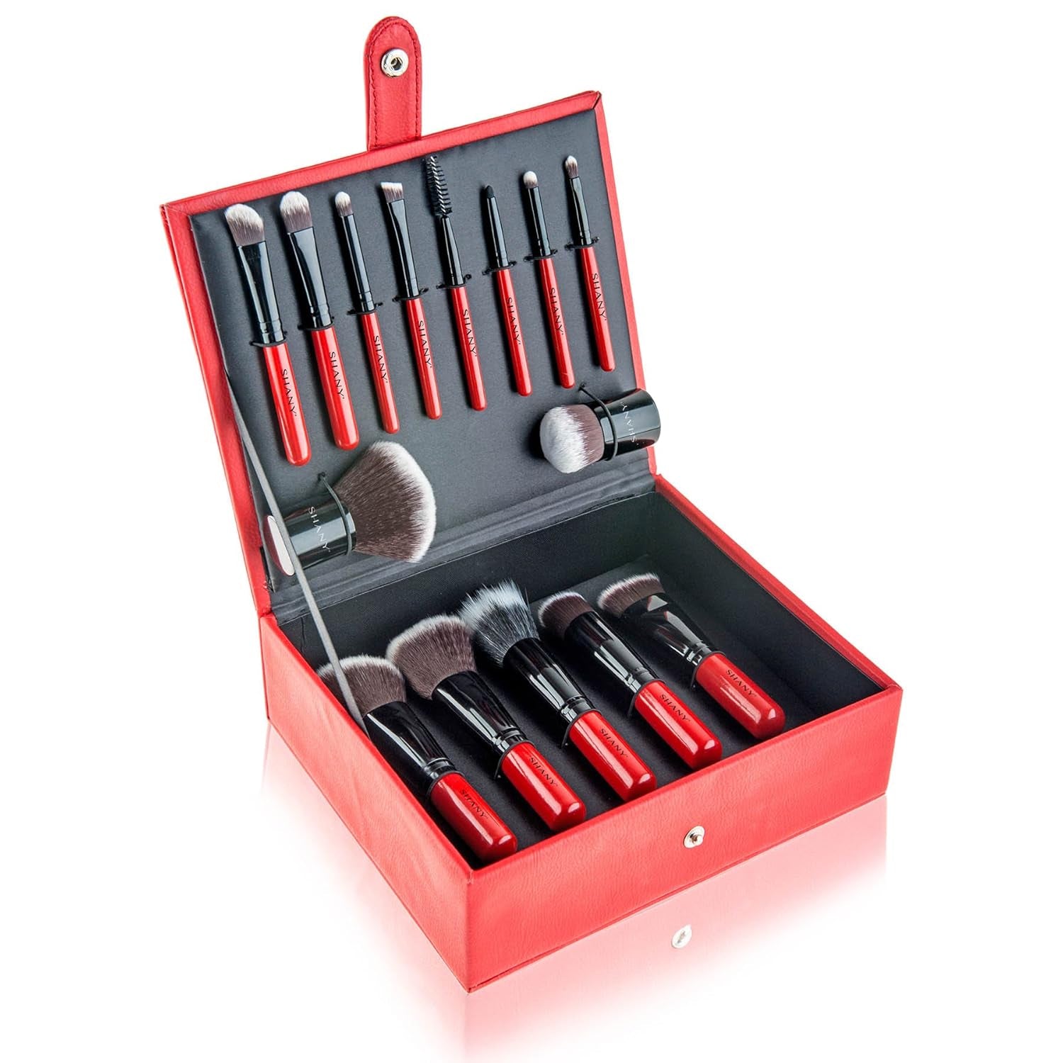 Makeup Brushes Vanity Vox- 15 Pc Premium Cosmetics Brush Set with Stylish Makeup Brush Storage Box and Brush Stand
