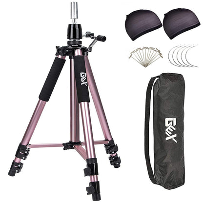 GEX 63" Heavy Duty Mannequin Tripod Stand Wig Stand for Wig Mannequin Head Training Doll Manikin Head for Cosmetology Hairdressing with Travel Bag (Rose Gold)