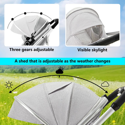 3-in-1 Convertible Baby Stroller with Spacious Seating, Adjustable Canopy, and Lightweight Design in Light Grey