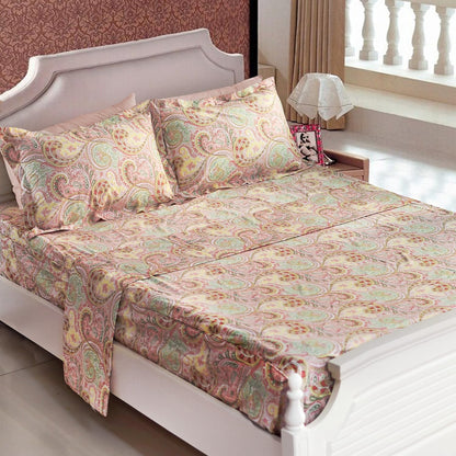Luxury 4-Piece Pink Paisley Bed Sheet Set - 800 Thread Count 100% Egyptian Cotton with Deep Pockets for Queen Size Beds
