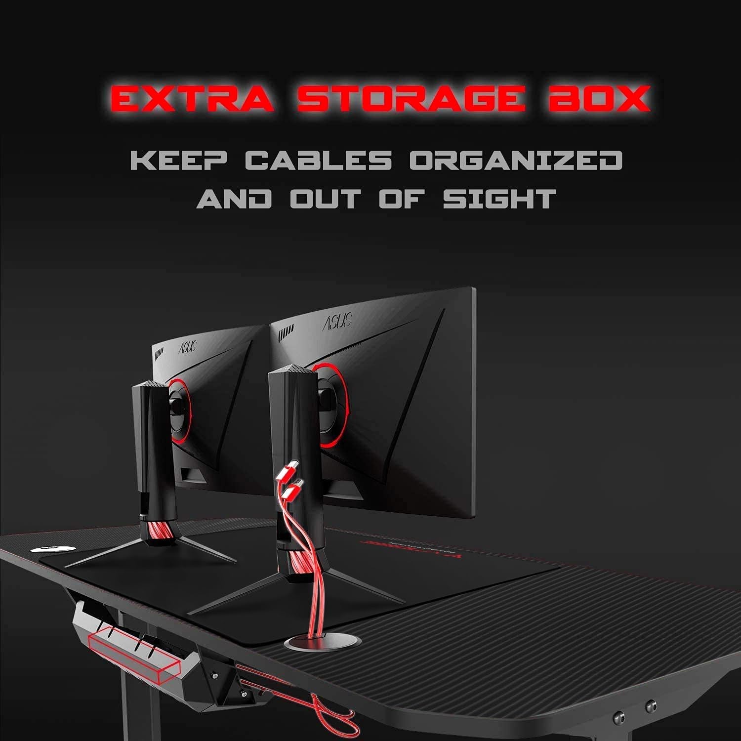 Ergonomic 55-Inch T-Shaped Gaming Desk with Mouse Pad, Gaming Handle Rack, Cup Holder, and Headphone Hook