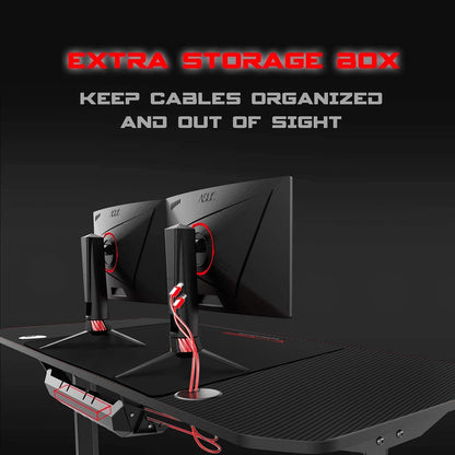 Ergonomic 55-Inch T-Shaped Gaming Desk with Mouse Pad, Gaming Handle Rack, Cup Holder, and Headphone Hook