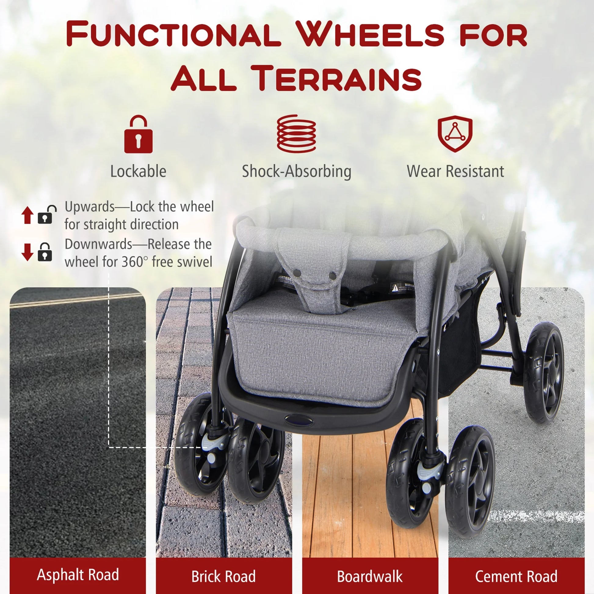 Lightweight Foldable Double Stroller for Infants - Grey Travel Pushchair
