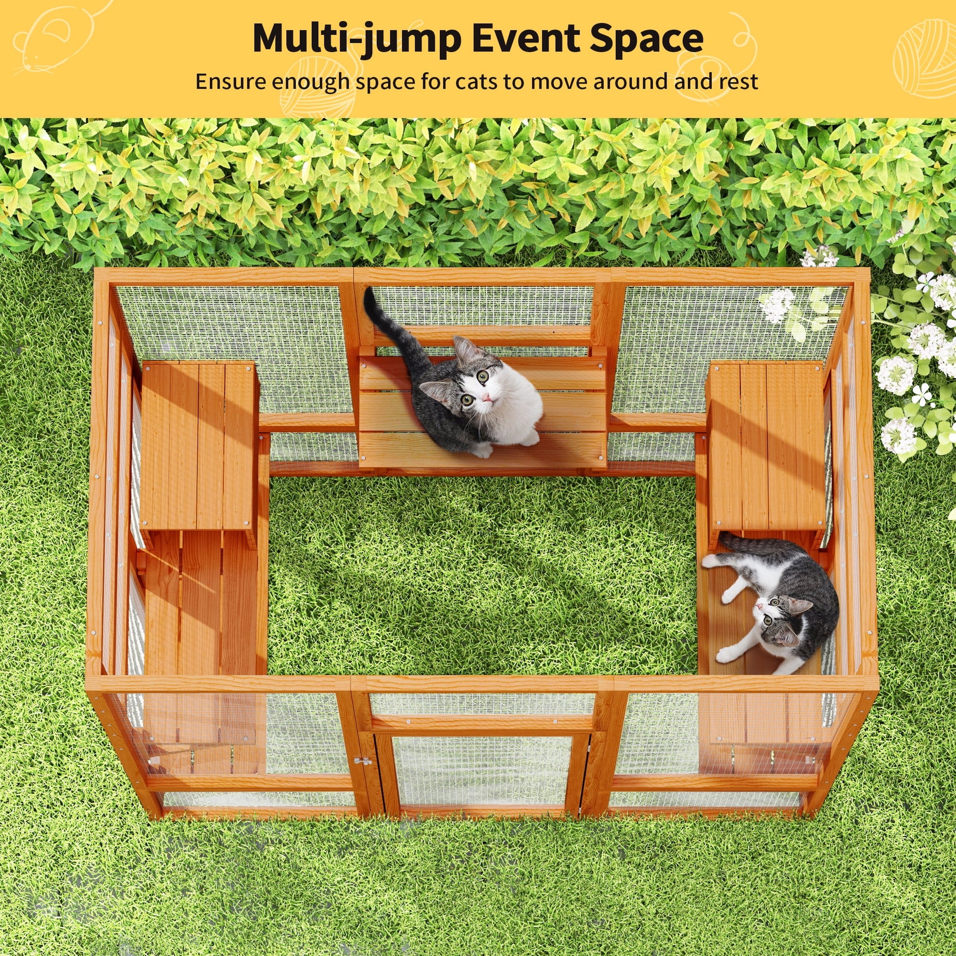 Large Wooden Cat Enclosure Catio Cat Cage Outdoor Pet House Small Animal Hutch, Orange