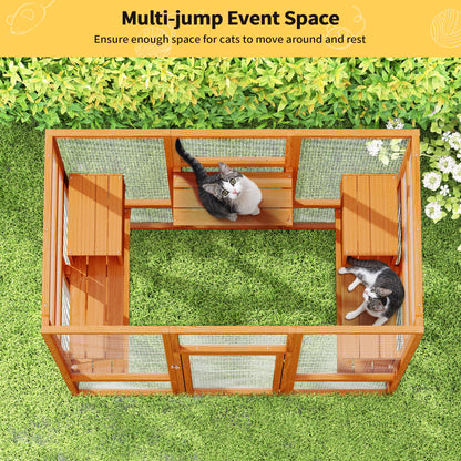 Large Wooden Cat Enclosure Catio Cat Cage Outdoor Pet House Small Animal Hutch, Orange