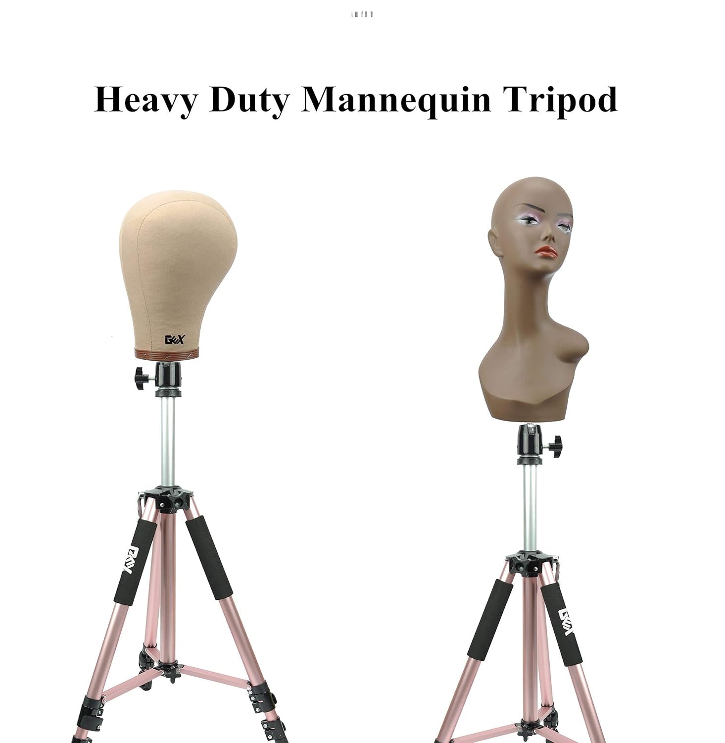 GEX 63" Heavy Duty Mannequin Tripod Stand Wig Stand for Wig Mannequin Head Training Doll Manikin Head for Cosmetology Hairdressing with Travel Bag (Rose Gold)