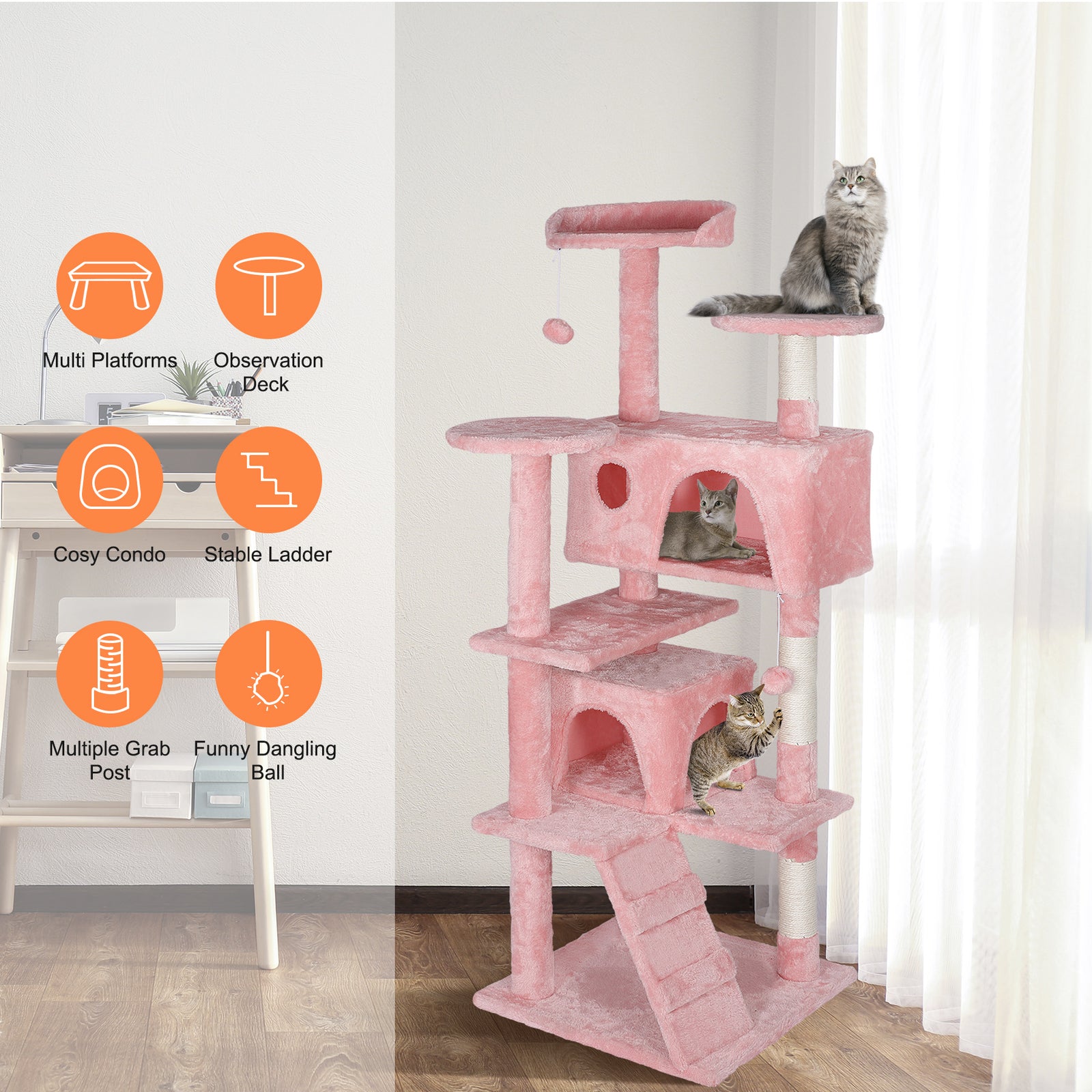 55-Inch Multi-Level Cat Tree Tower Activity Center with Condo - Available in 6 Colors