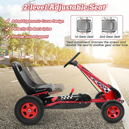 Kids' Off-Road Go Kart with Adjustable Seat, Safety Brakes, EVA Tires, and Steering Wheel - Red