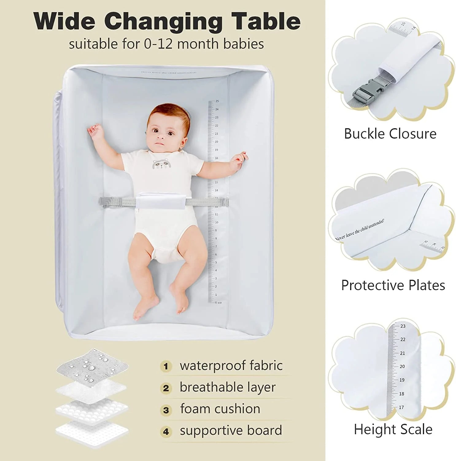 Portable Folding Baby Changing Table with Safety Belt and Spacious Storage Racks for Newborns and Infants (White)