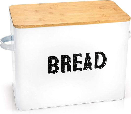 Bread Box, Retro Metal Cake Bin W/Bamboo Wooden Lid, Space Saving Bread Box Storage Container, Compact Tin Basket for Longer and Fresher Food, Rolls